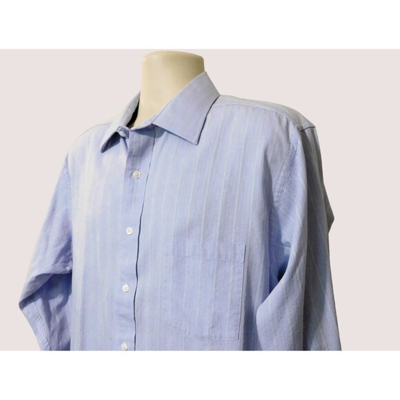 Donald Trump Shirt Mens 17 34-35 Blue Stripe Long Sleeve Pocket Button Up Cotton - Picture 2 of 5